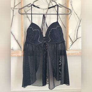 Elegant Black Lace Babydoll Lingerie - Large